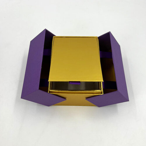Purple wine gift box with gold inner drawers, double-door flip-top