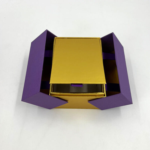 Main-01 Purple wine gift box with gold inner drawers, double-door flip-top