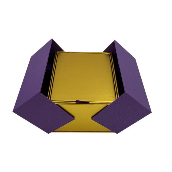 Main-04 Purple wine gift box with gold inner drawers, double-door flip-top