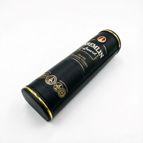 Black Cylindrical Leather Wine Tube Box with Gold Trim
