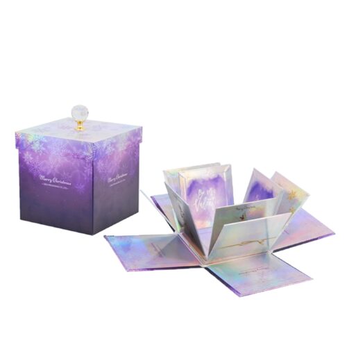 Purple iridescent burst flower gift box with crystal knob