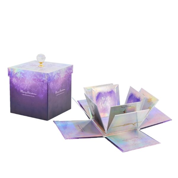 Purple iridescent burst flower gift box with crystal knob