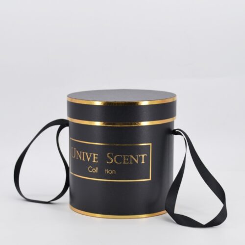 Black gold cylindrical flower gift box with handle