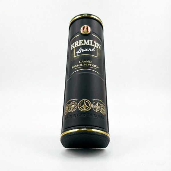 Black Cylindrical Leather Wine Tube Box with Gold Trim