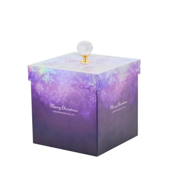 Purple iridescent burst flower gift box with crystal knob