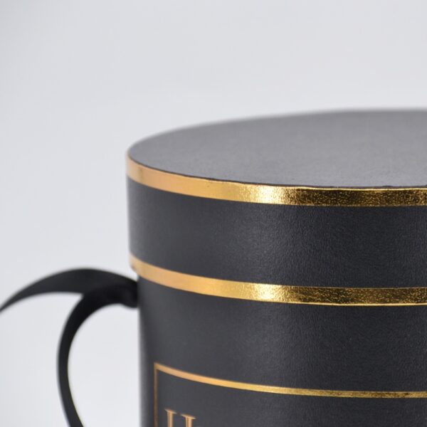 Black gold cylindrical flower gift box with handle