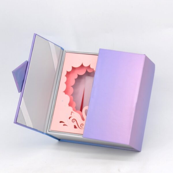Purple Double Door Jewelry Gift Box with Pink Inner Window