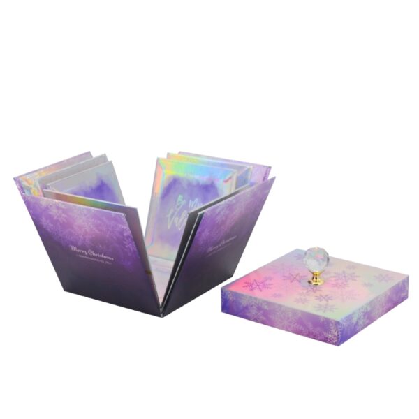 Purple iridescent burst flower gift box with crystal knob