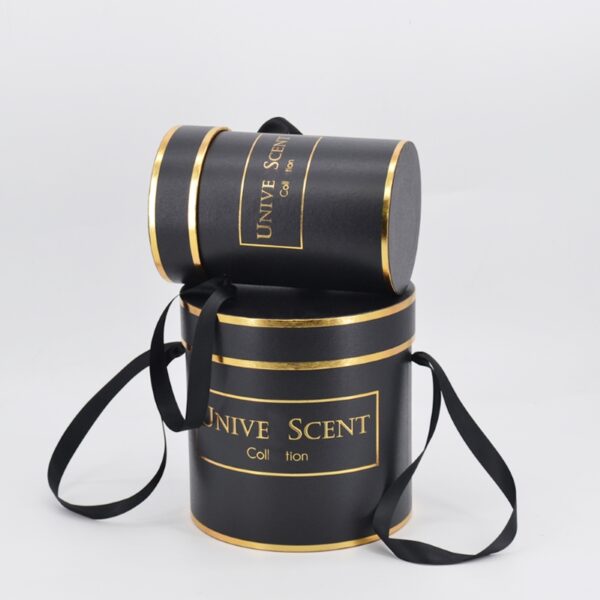 Black gold cylindrical flower gift box with handle