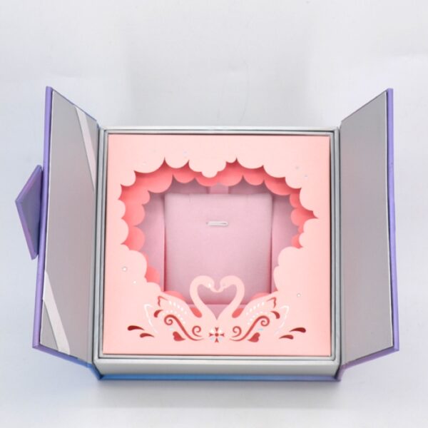 Purple Double Door Jewelry Gift Box with Pink Inner Window