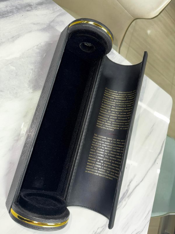Black Cylindrical Leather Wine Tube Box with Gold Trim