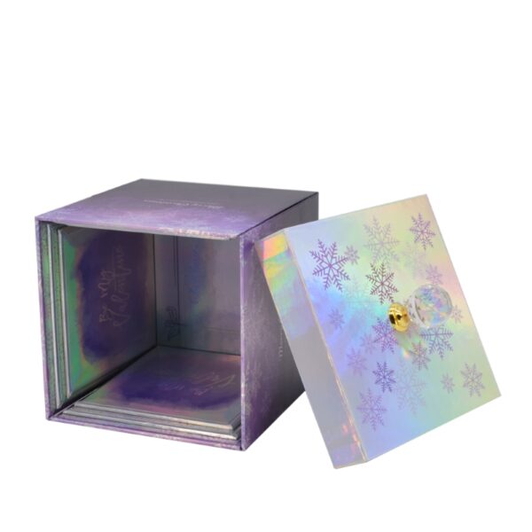 Purple iridescent burst flower gift box with crystal knob