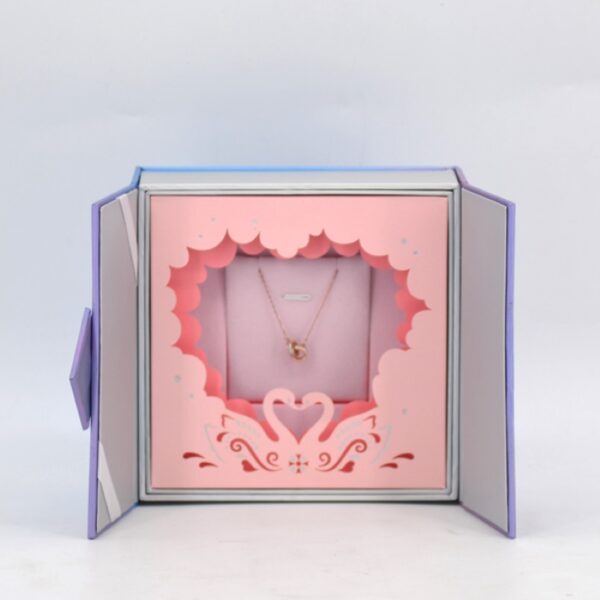 Purple Double Door Jewelry Gift Box with Pink Inner Window