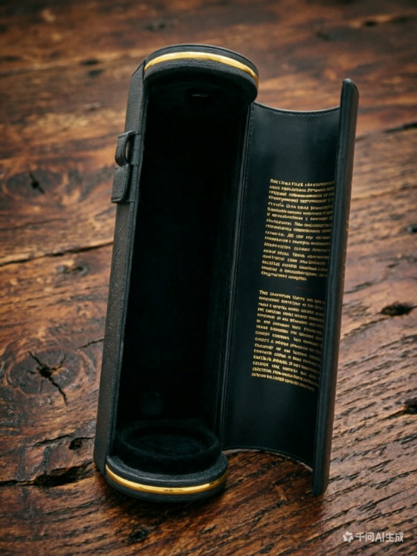 Black Cylindrical Leather Wine Tube Box with Gold Trim