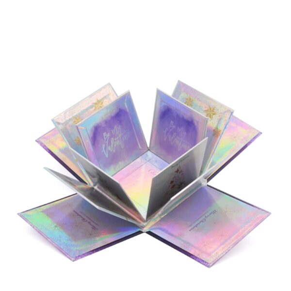 Purple iridescent burst flower gift box with crystal knob