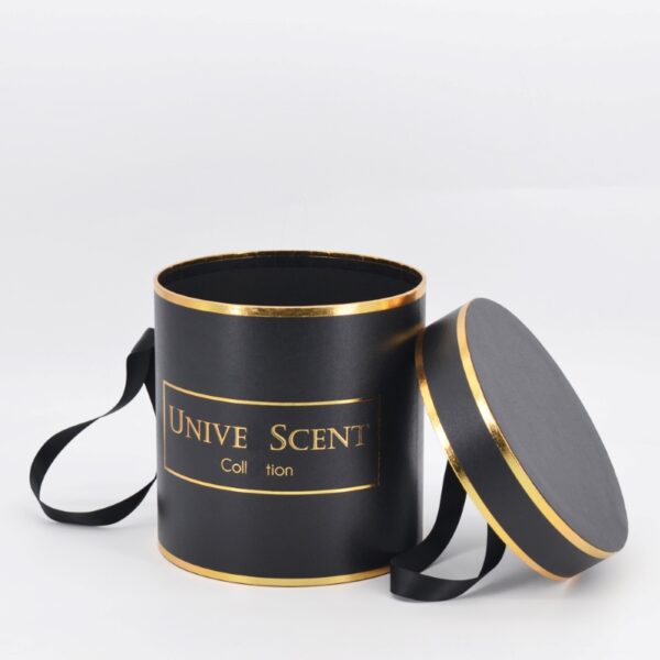 Black gold cylindrical flower gift box with handle