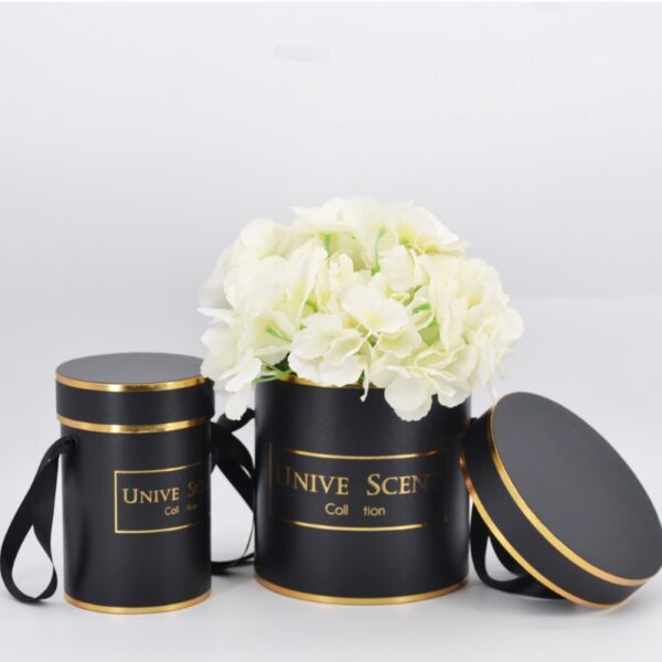 Black gold cylindrical flower gift box with handle