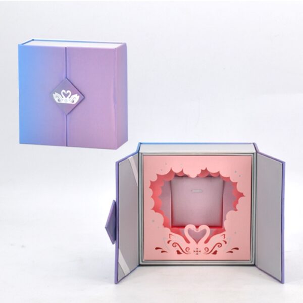 Purple Double Door Jewelry Gift Box with Pink Inner Window