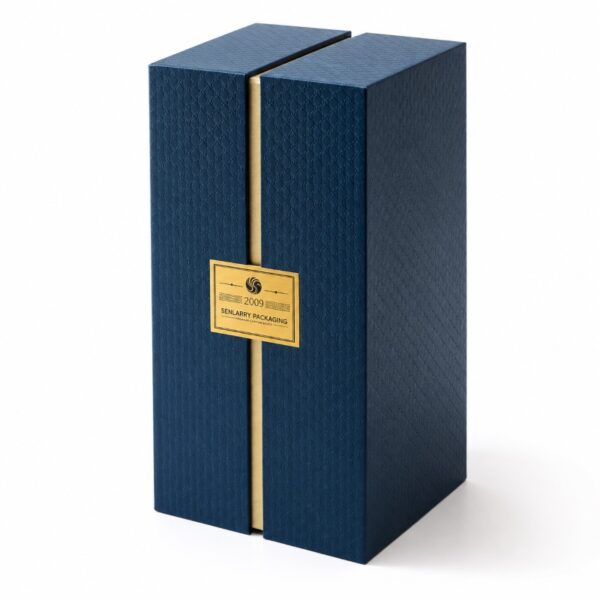 Custom Luxury Magnetic Double Door Wine Gift Box with Premium Gold Interior and Textured Paper Finish