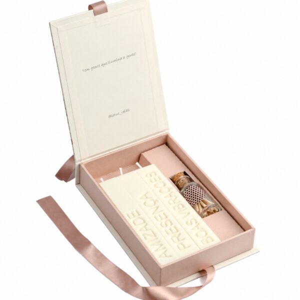 001 Custom Luxury Candle Gift Box with Book Style Magnetic Closure and Ribbon Opening Design