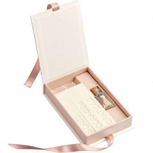 Custom Luxury Candle Gift Box with Book Style Magnetic Closure and Ribbon Opening Design
