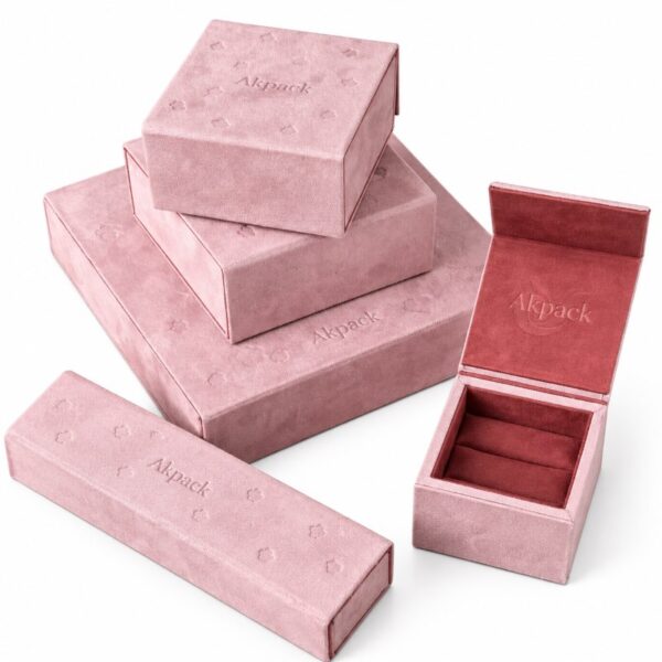 Custom Pink Suede Jewelry Box Set, Luxury Magnetic Jewelry Gift Box with Logo for Wedding Festival Gift