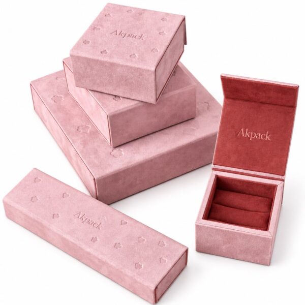 Custom Pink Suede Jewelry Box Set, Luxury Magnetic Jewelry Gift Box with Logo for Wedding Festival Gift