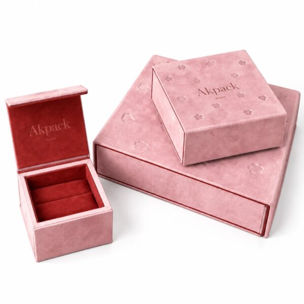 Custom Pink Suede Jewelry Box Set, Luxury Magnetic Jewelry Gift Box with Logo for Wedding Festival Gift