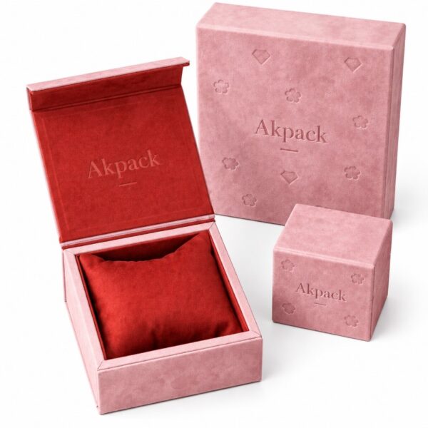 Custom Pink Suede Jewelry Box Set, Luxury Magnetic Jewelry Gift Box with Logo for Wedding Festival Gift