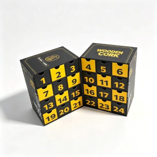 Custom Luxury Alcohol Advent Calendar Box with 24 Drawer Design and Premium Black Gold Packaging